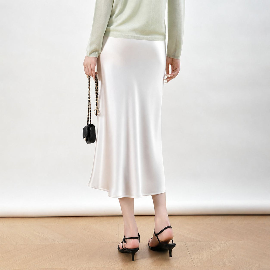 22 Momme Mulberry Charmeuse Silk Midi Skirt with Side Slit