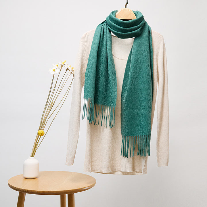 Basic Solid Color Long Cashmere Scarf with Tassels