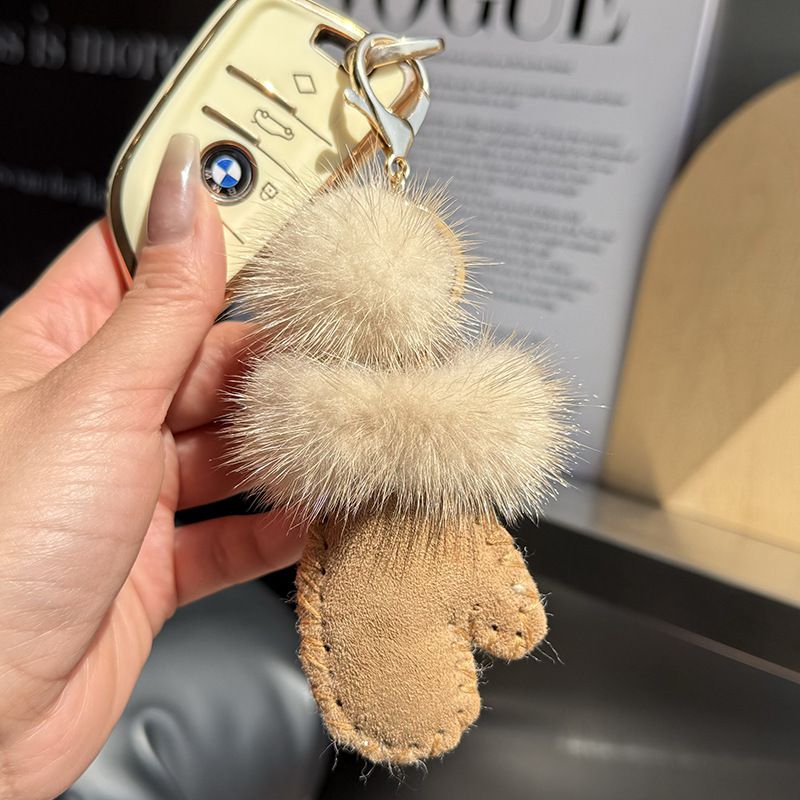 Real Mink Fur Glove & Boot Keychain Fluffy Pom Pom Bag Charm