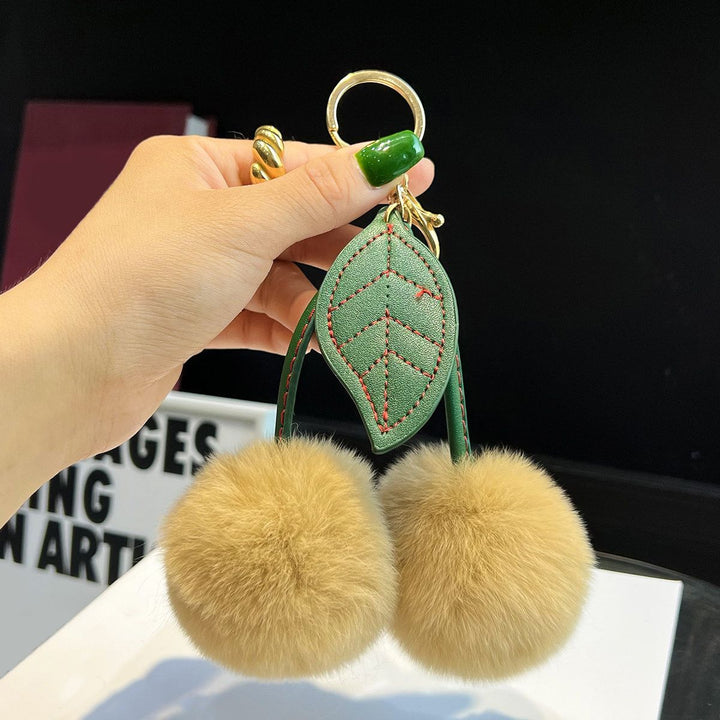Rabbit Fur Cherry Keychain Cute Pom Pom Plush Bag Car Charm