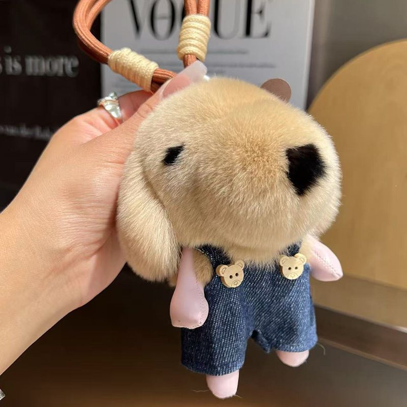Cute Plush Puppy Fur Bag Charm Soft Real Rabbit Fur Furry Dog Keychain