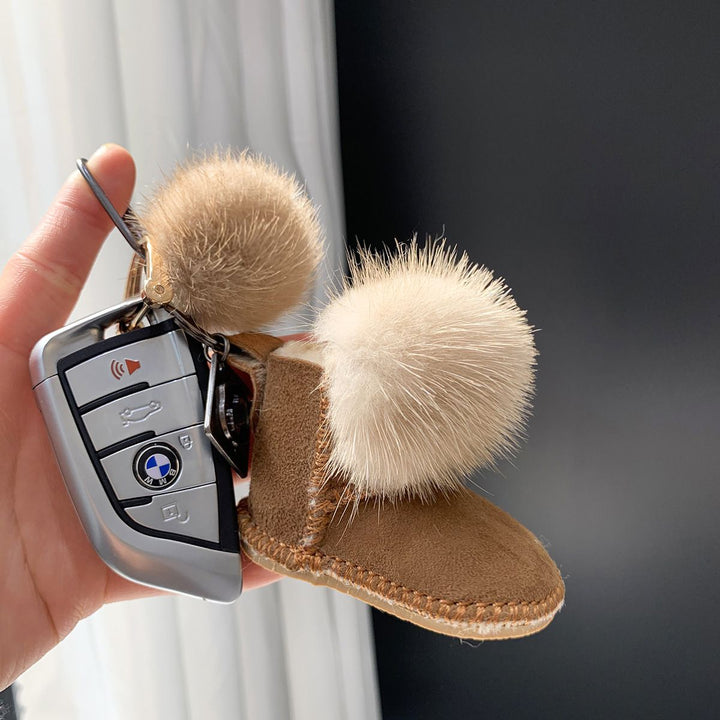 Real Mink Fur Glove & Boot Keychain Fluffy Pom Pom Bag Charm