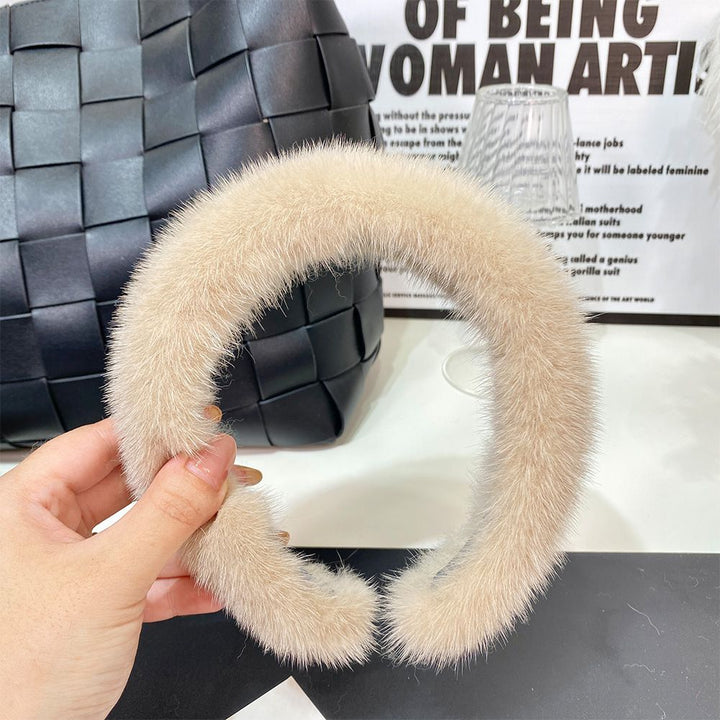 Elegant Real Mink Fur Headband for Women Soft Fuzzy Hairband Hair Accessory