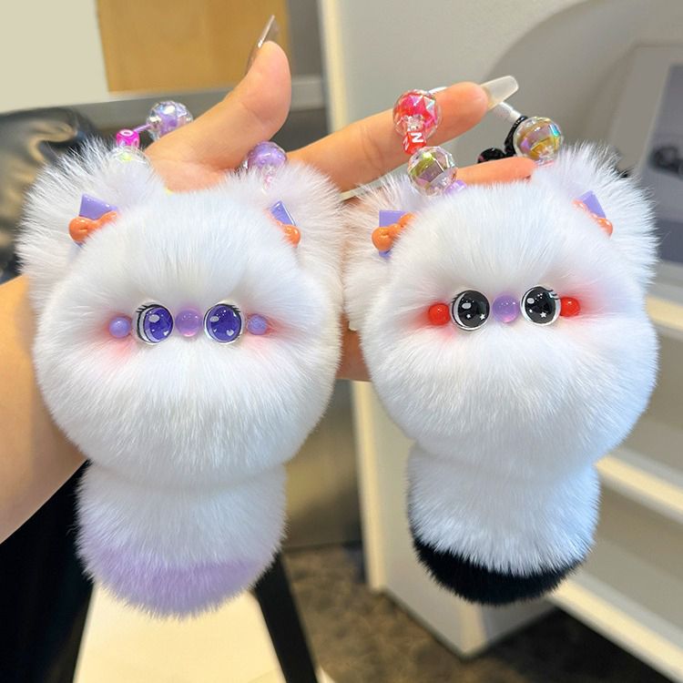 Fluffy Rabbit Fur Cat Keychain Cute Pom Pom Bag Charm Key Ring
