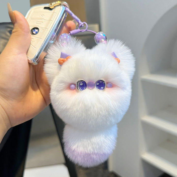 Fluffy Rabbit Fur Cat Keychain Cute Pom Pom Bag Charm Key Ring