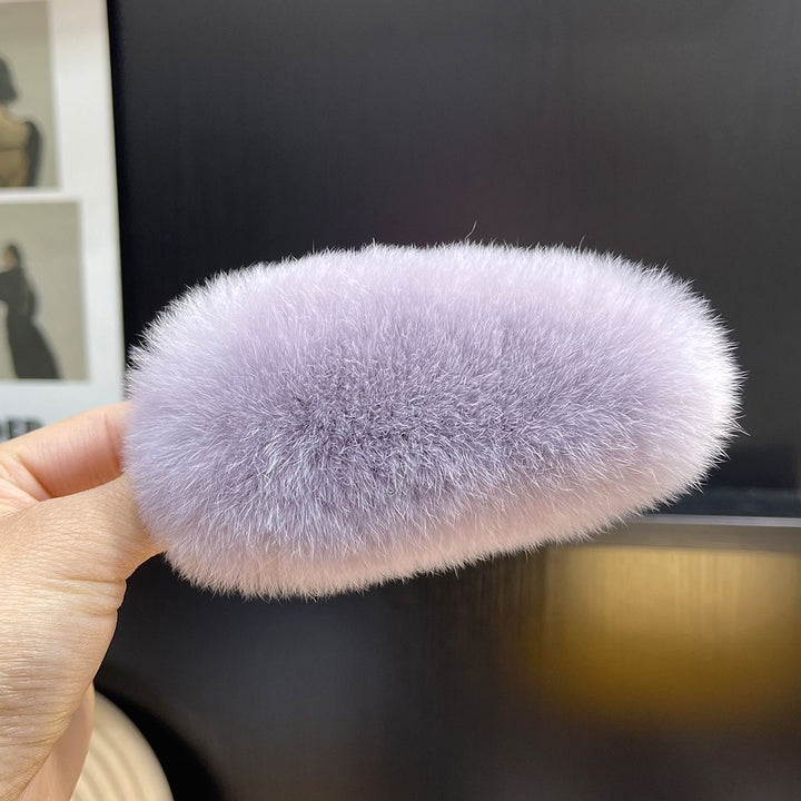 Soft Fluffy Oval Rabbit Fur Alligator Clip