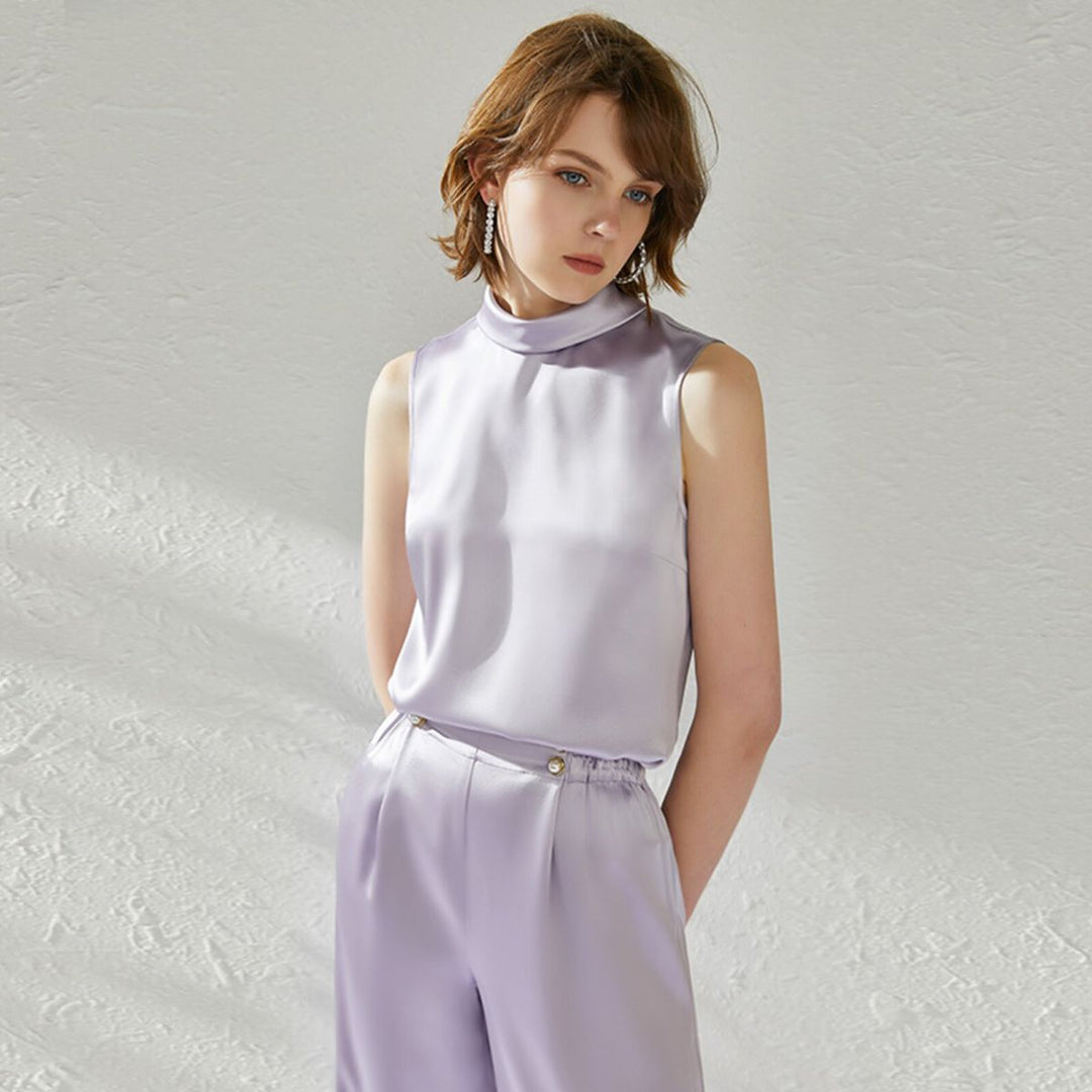 22 Momme High Neck Sleeveless Silk Tank Top for Women