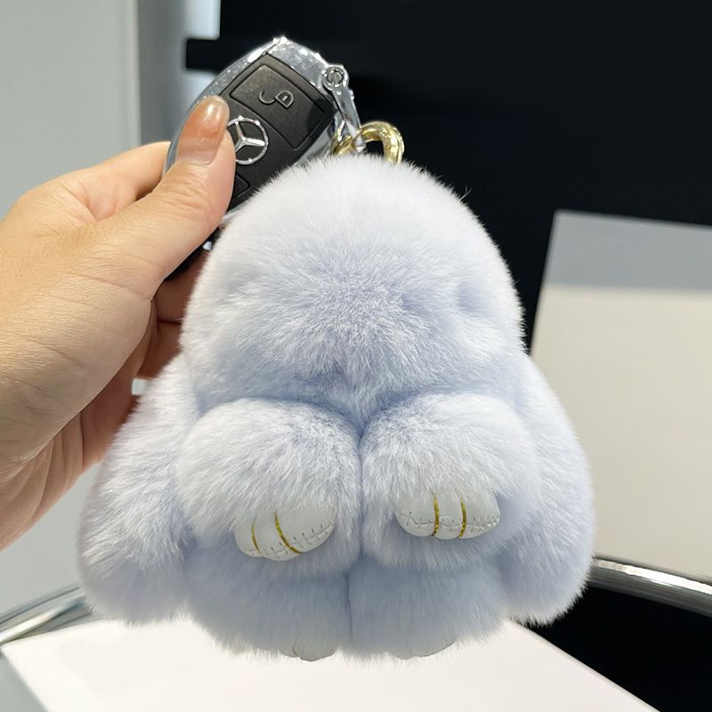 Real Rabbit Fur Bunny Keychain Fluffy Soft Plush Fur Bag Charm with Long Ears