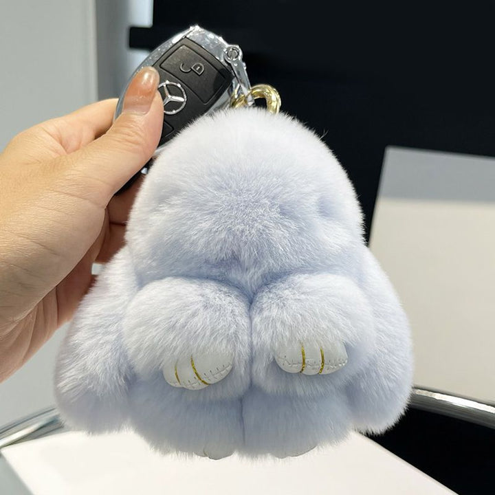 Real Rabbit Fur Bunny Keychain Fluffy Soft Plush Fur Bag Charm with Long Ears
