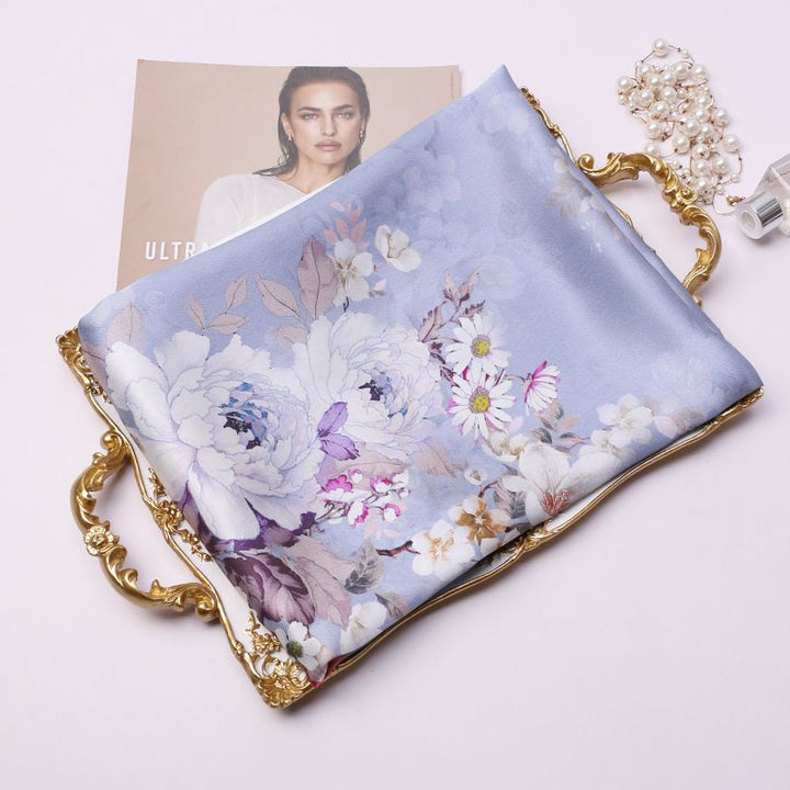 69" x 21" Womens Long Floral Printed Mulberry Silk Scarf Lightweight Luxury Wrap Neck Shawl