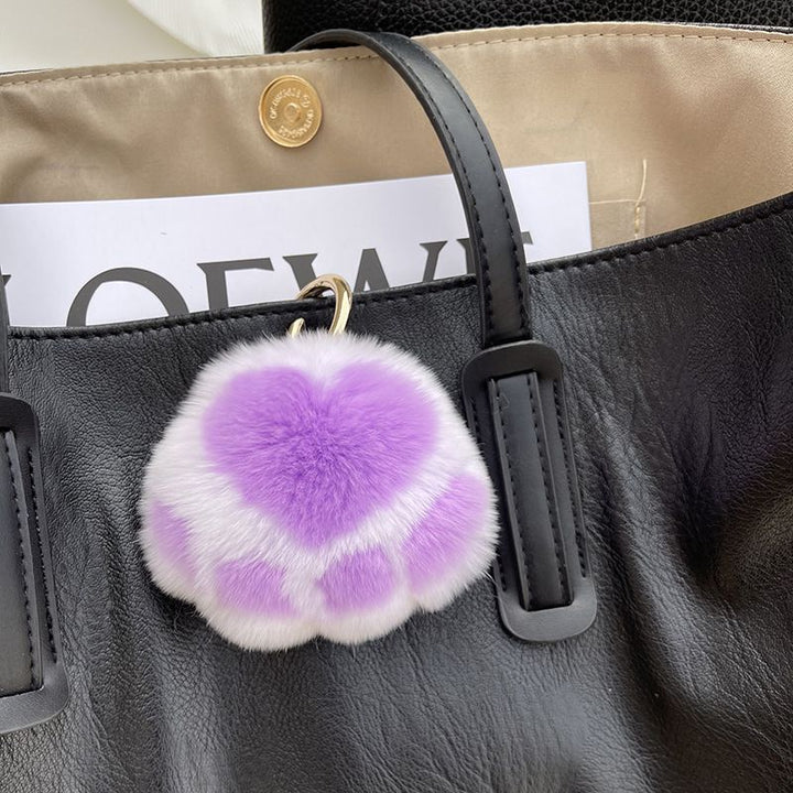 Cute Cat Paw Rabbit Fur Pom Pom Keychain Plush Handbag Purse Charm