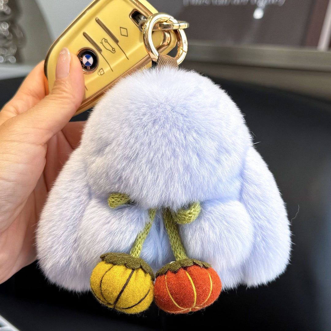 2026 Autumn New Halloween Pumpkin Rabbit Fur Bunny Keychain Soft Fluffy Bag  Car Accessory