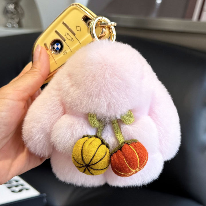 2026 Autumn New Halloween Pumpkin Rabbit Fur Bunny Keychain Soft Fluffy Bag  Car Accessory
