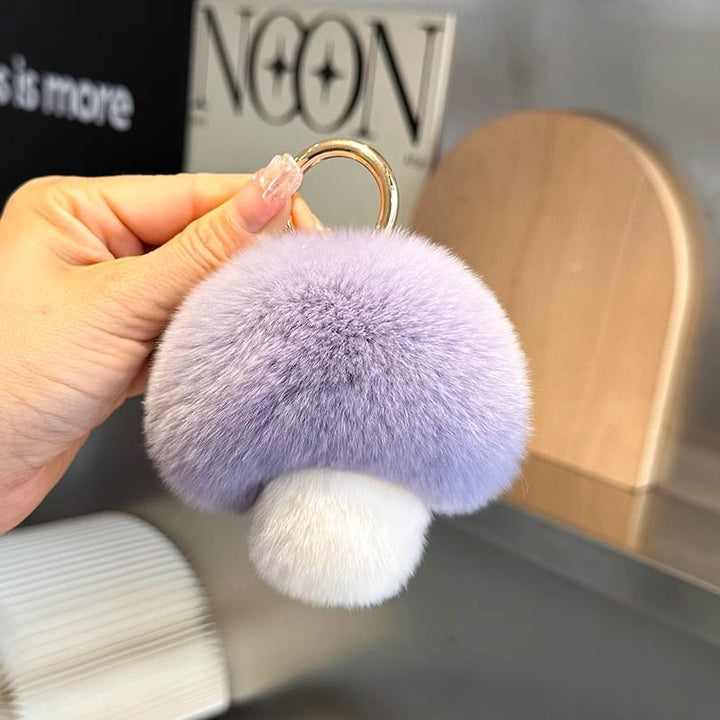Cute Real Rex Rabbit Fur Mushroom Keychain Fluffy Plush Bag Charm