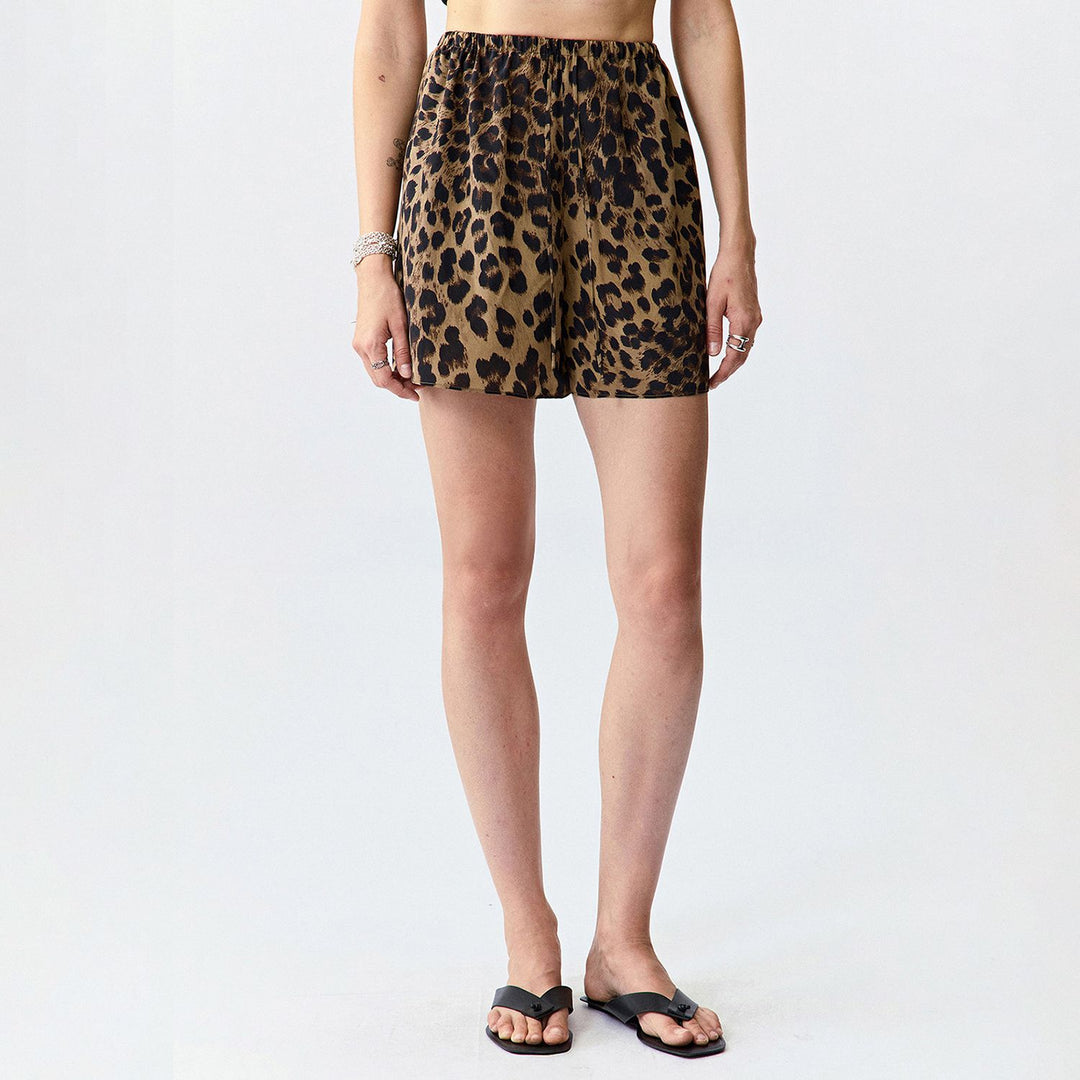 Washable Mulberry Silk Leopard Printed Shorts For Women