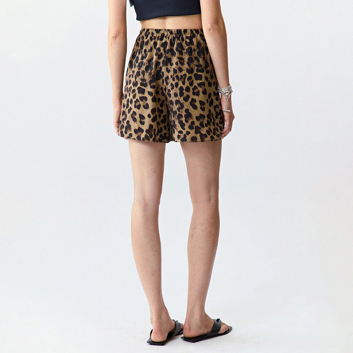 Washable Mulberry Silk Leopard Printed Shorts For Women