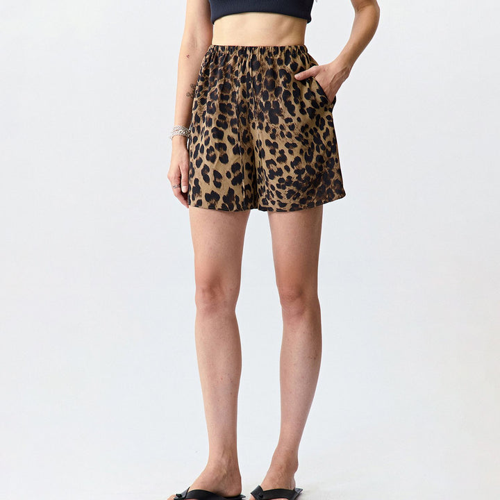 Washable Mulberry Silk Leopard Printed Shorts For Women