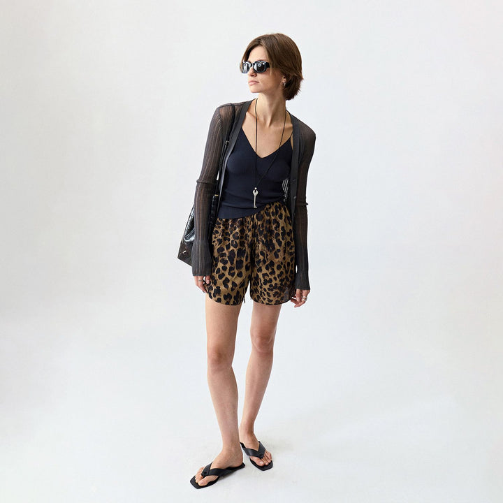 Washable Mulberry Silk Leopard Printed Shorts For Women