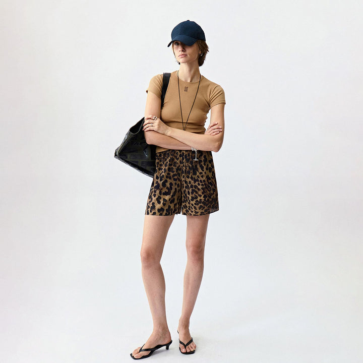 Washable Mulberry Silk Leopard Printed Shorts For Women