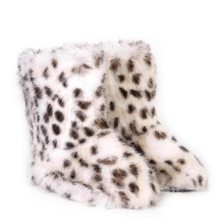 Faux Fox Wolf Leopard Animal Fur Snow Boots for Women Winter Furry Cozy Slip-On Ankle Fur Boots