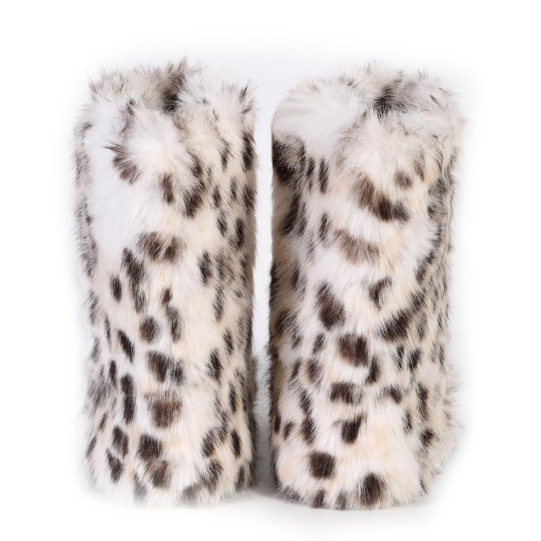 Faux Fox Wolf Leopard Animal Fur Snow Boots for Women Winter Furry Cozy Slip-On Ankle Fur Boots