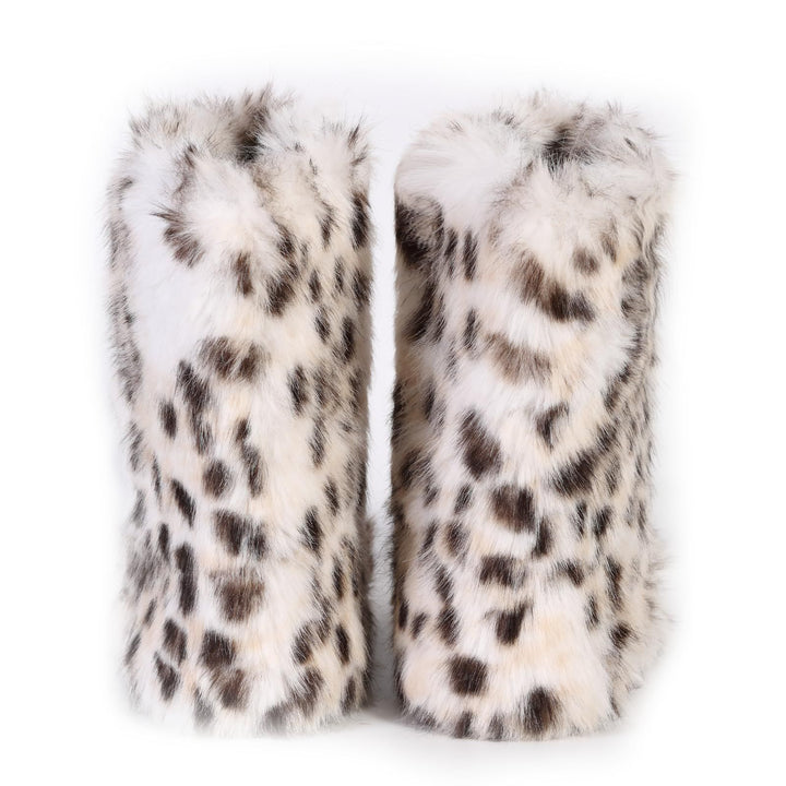 Faux Fox Wolf Leopard Animal Fur Snow Boots for Women Winter Furry Cozy Slip-On Ankle Fur Boots