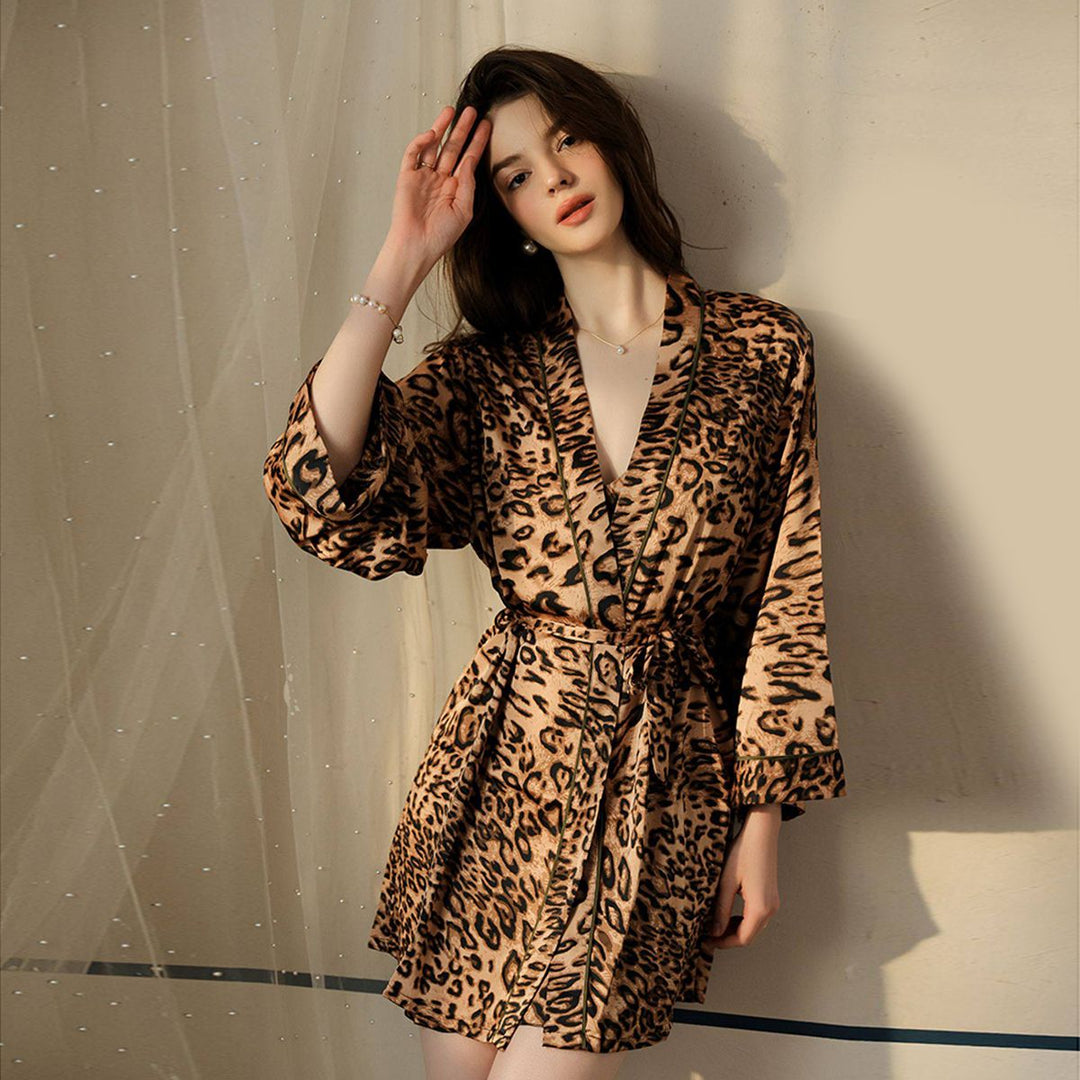 V-Neck Spaghetti Strap Leopard Print 100% Silk Chemise LSP055