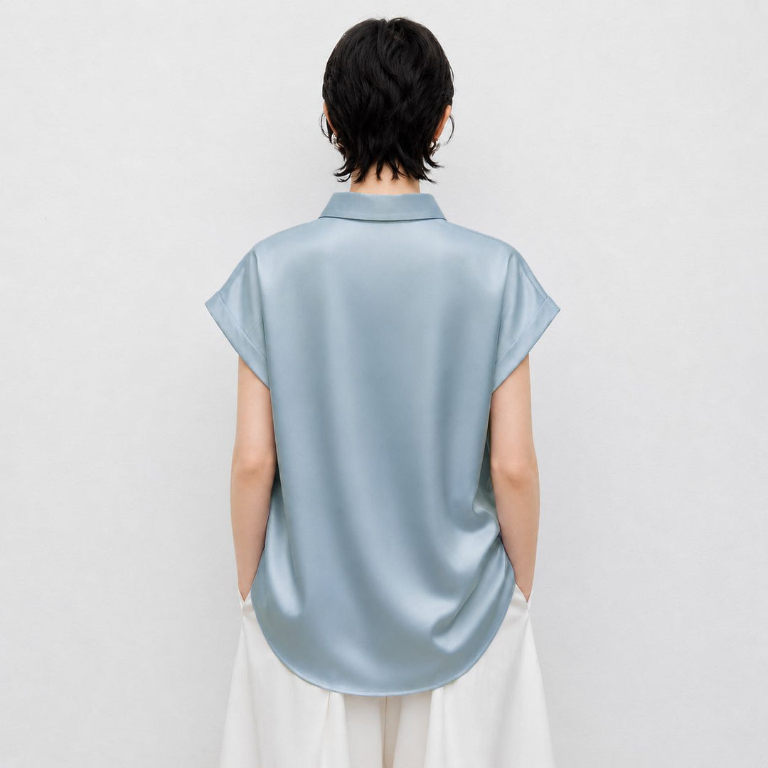 Relaxed Fit Luxury Mulberry Silk Cap Sleeve Shirt Blouse For Women
