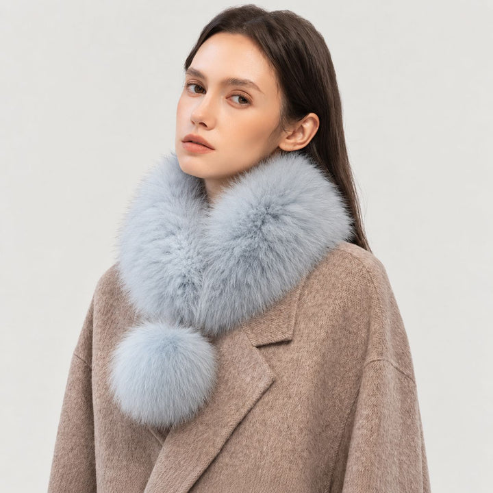 Women’s Real Fox Fur Scarf with Pom-Pom Genuine Fur Collar Neck Warmer