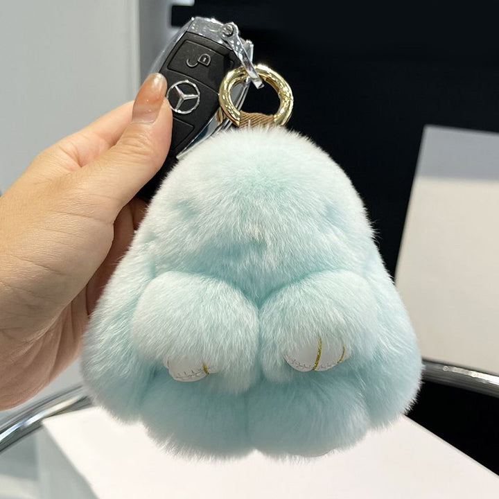 Real Rabbit Fur Bunny Keychain Fluffy Soft Plush Fur Bag Charm with Long Ears