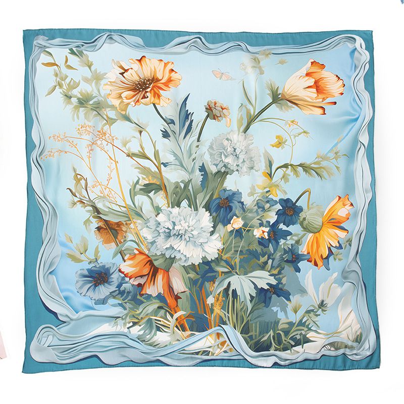 41" x 41" Classic Bloom Floral Paisley Butterfly Vintage Printed 100% Mulberry Silk Charmeuse Square Scarf