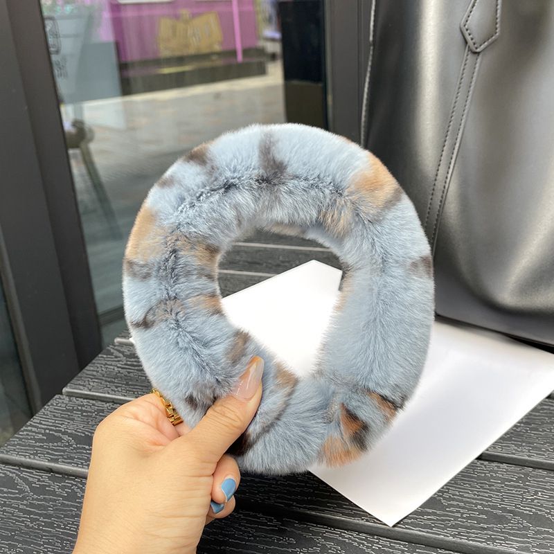 Real Rabbit Fur Headband Women's Soft Plush Leopard Print Hair Accessories
