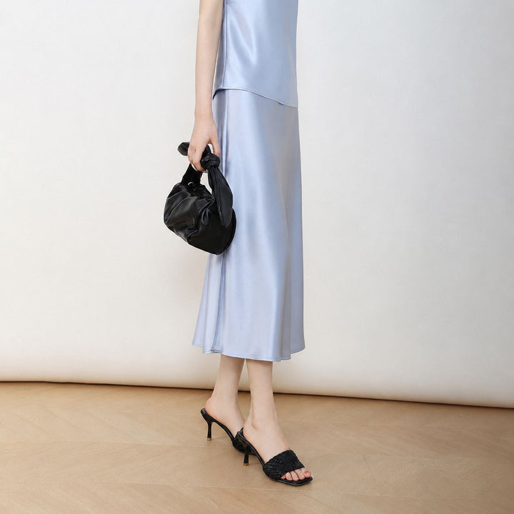 22 Momme Mulberry Charmeuse Silk Midi Skirt with Side Slit