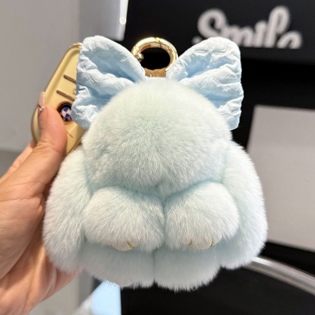 Real Rabbit Fur Cute Bunny and Bow Keychain Luxury Fur Bag Charm