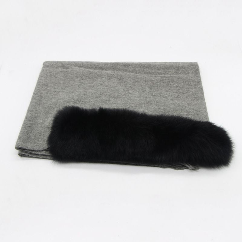 Cashmere Shawl with Real Fox Raccoon Fur Collar for Women Luxury Cashmere Wrap Scarf Winter Stole