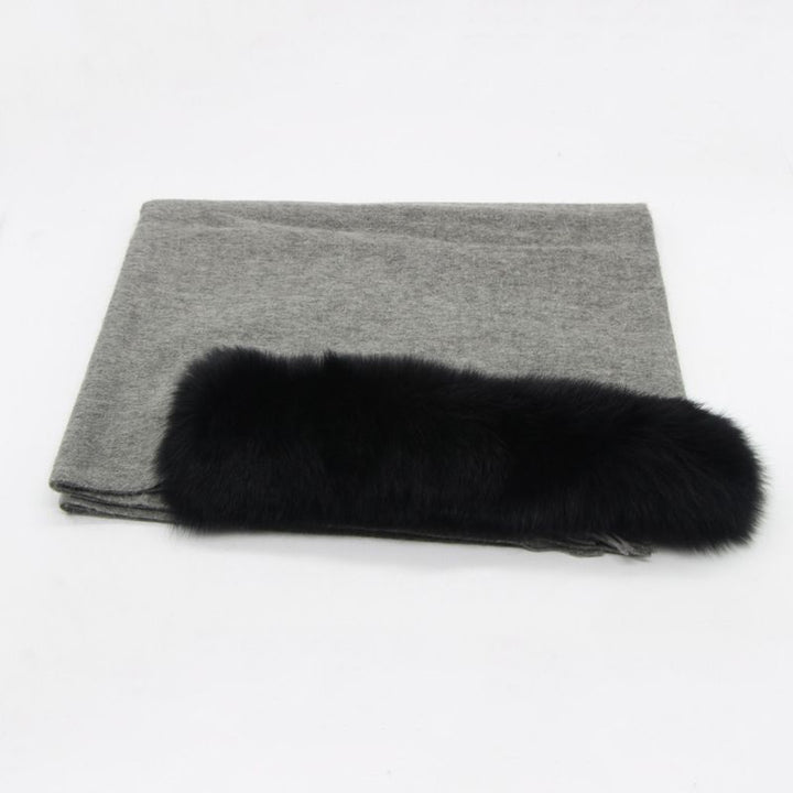 Cashmere Shawl with Real Fox Raccoon Fur Collar for Women Luxury Cashmere Wrap Scarf Winter Stole