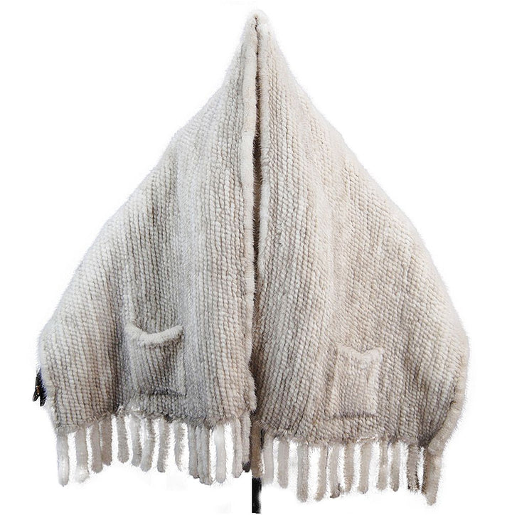 Genuine Mink Fur Shawl Wrap Elegant Fur Stole Cape Scarf with Fringe