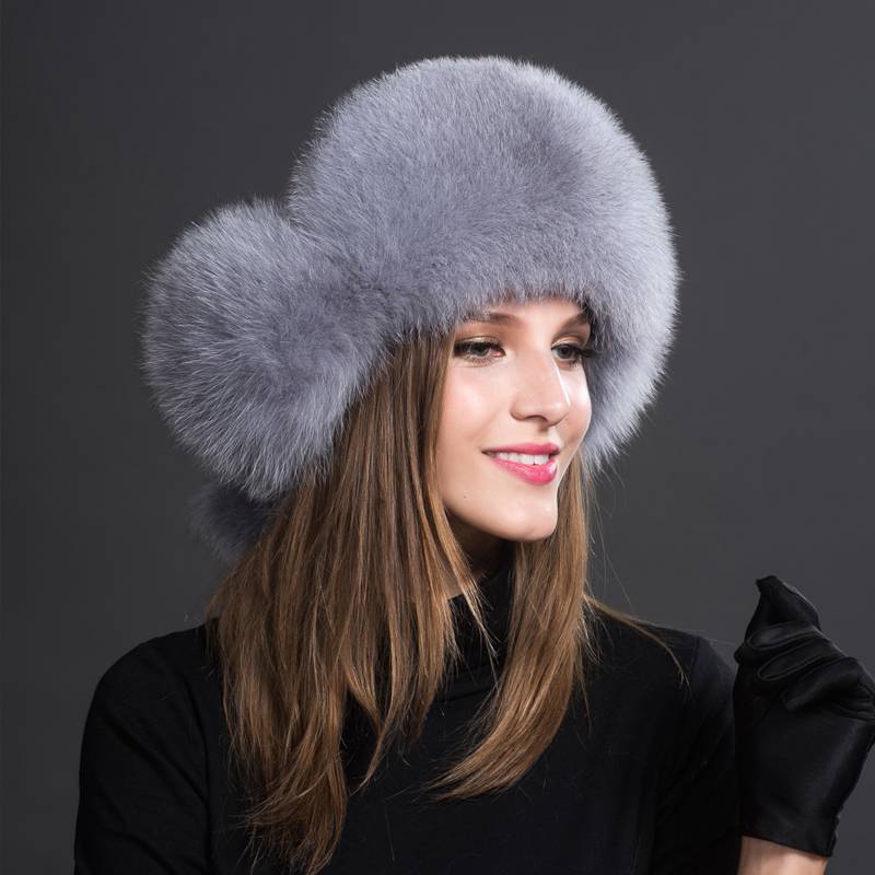 Real Fox Fur Trapper Hats for Women Winter Outdoor Cold Weather Fluffy Fuzzy Furry Genuine Fur Hats