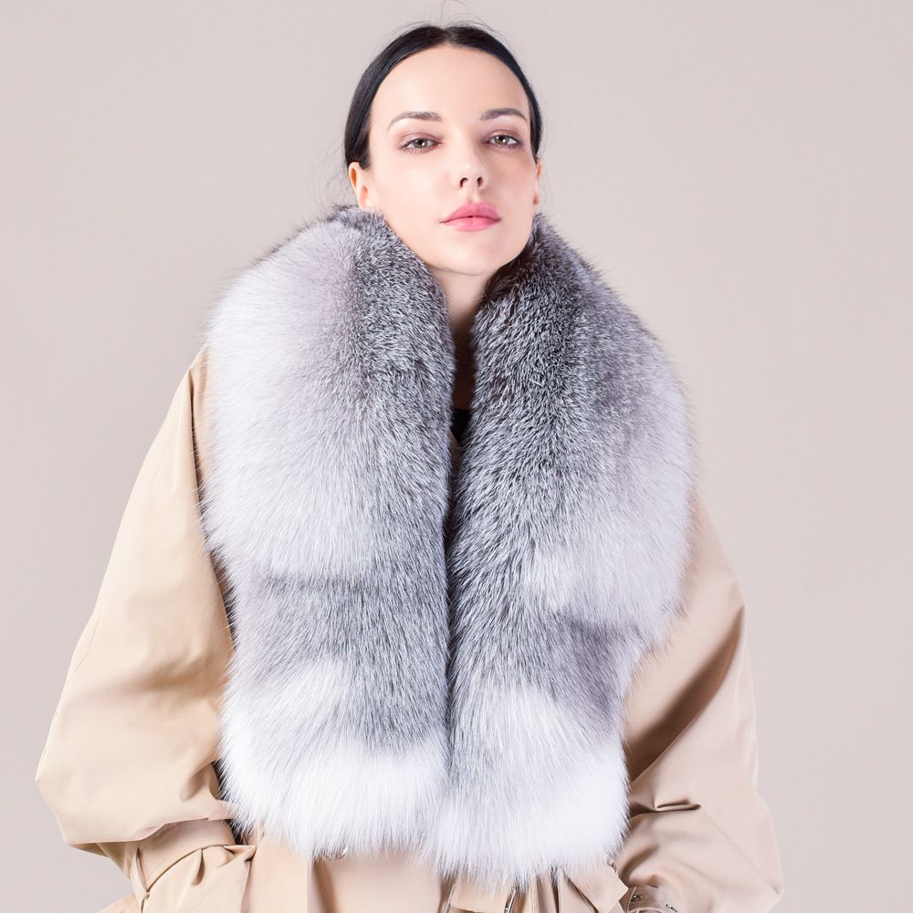 Women's Large Size Real Fox Fur Scarf Winter Luxury Warm Fur Collar