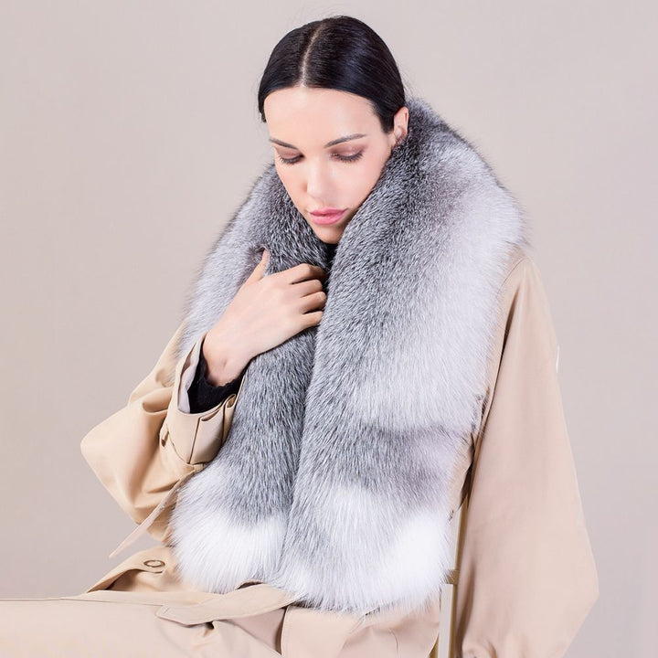 Women's Large Size Real Fox Fur Scarf Winter Luxury Warm Fur Collar