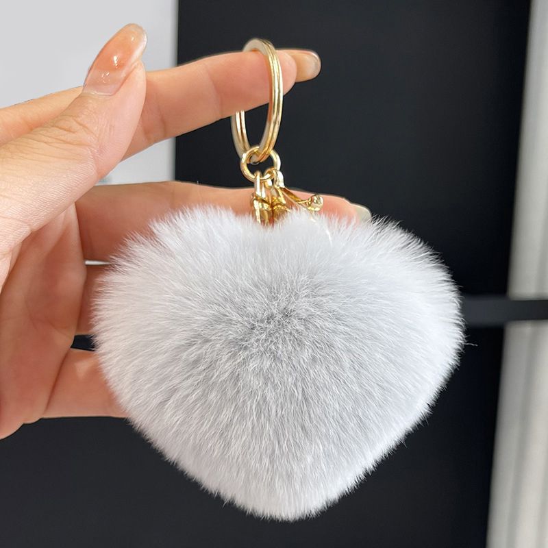 Real Rabbit Fur Heart Keychain Fluffy Plush Fur Pom Pom Bag Charm
