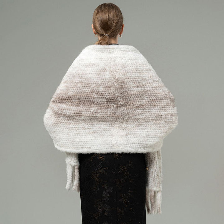 Genuine Mink Fur Shawl Wrap Elegant Fur Stole Cape Scarf with Fringe