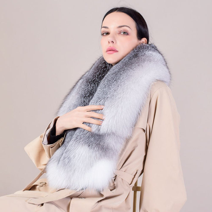 Women's Large Size Real Fox Fur Scarf Winter Luxury Warm Fur Collar