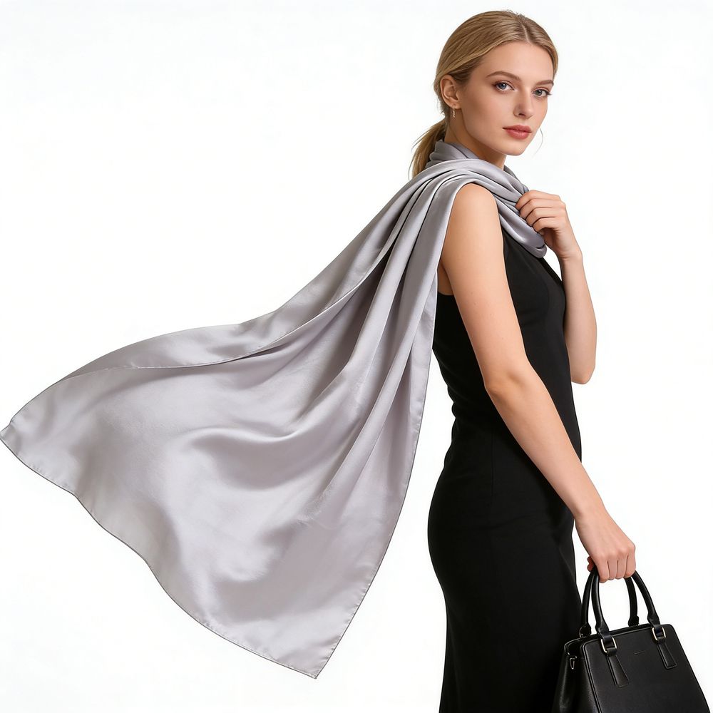 69" x 21" Classic Solid Color 100% Mulberry Silk Long Scarf for Women