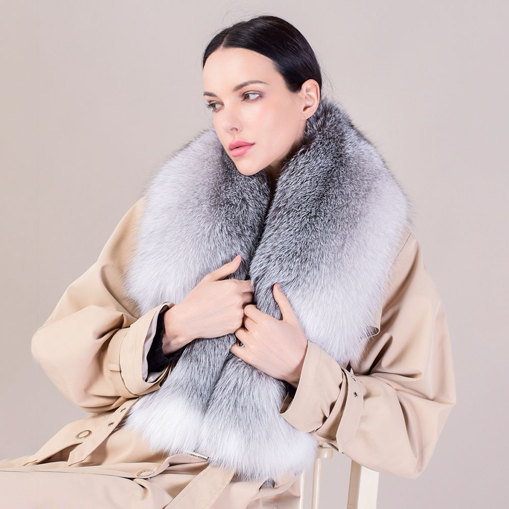 Women's Large Size Real Fox Fur Scarf Winter Luxury Warm Fur Collar