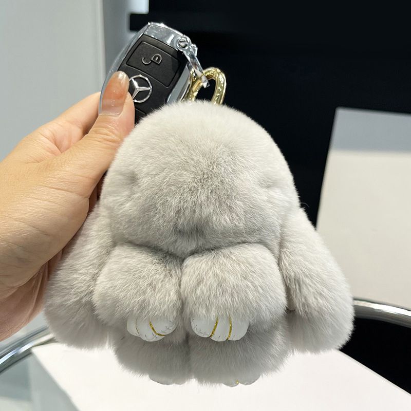 Real Rabbit Fur Bunny Keychain Fluffy Soft Plush Fur Bag Charm with Long Ears