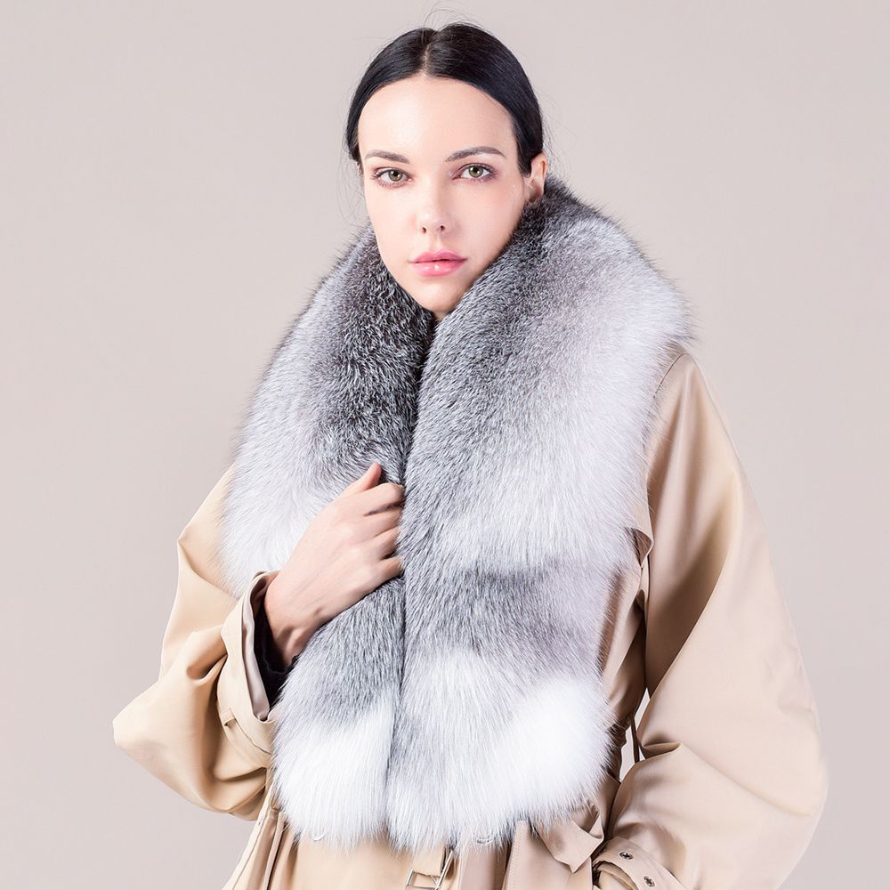Women's Large Size Real Fox Fur Scarf Winter Luxury Warm Fur Collar