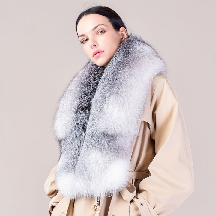 Women's Large Size Real Fox Fur Scarf Winter Luxury Warm Fur Collar