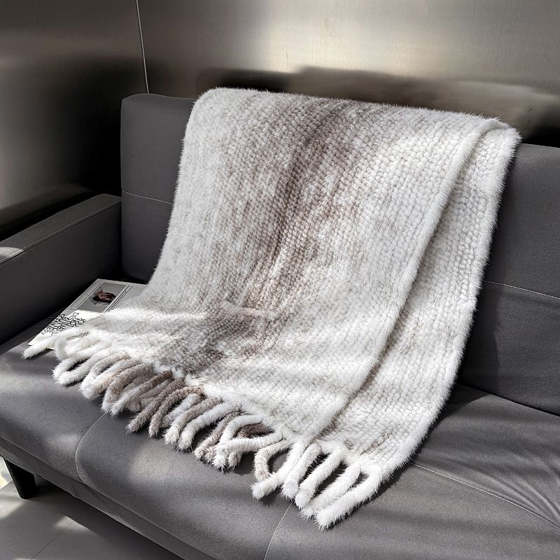 Genuine Mink Fur Shawl Wrap Elegant Fur Stole Cape Scarf with Fringe