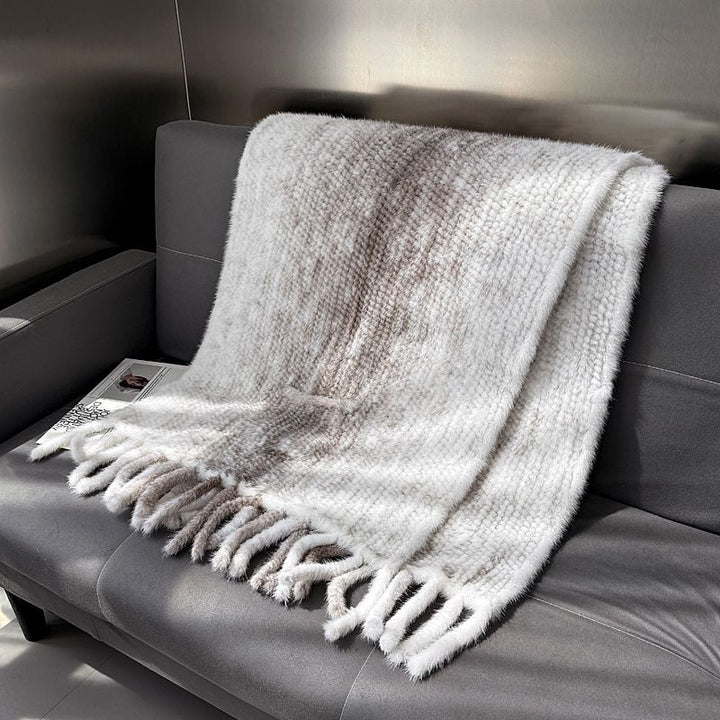 Genuine Mink Fur Shawl Wrap Elegant Fur Stole Cape Scarf with Fringe